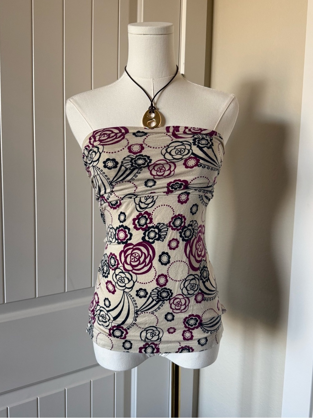 Cream Floral Strapless Tube Top - Unbranded